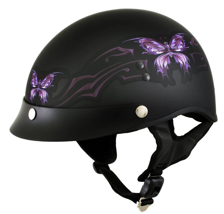 Women's 'Purple Butterfly' Advanced DOT Motorcycle Half Face Helmet